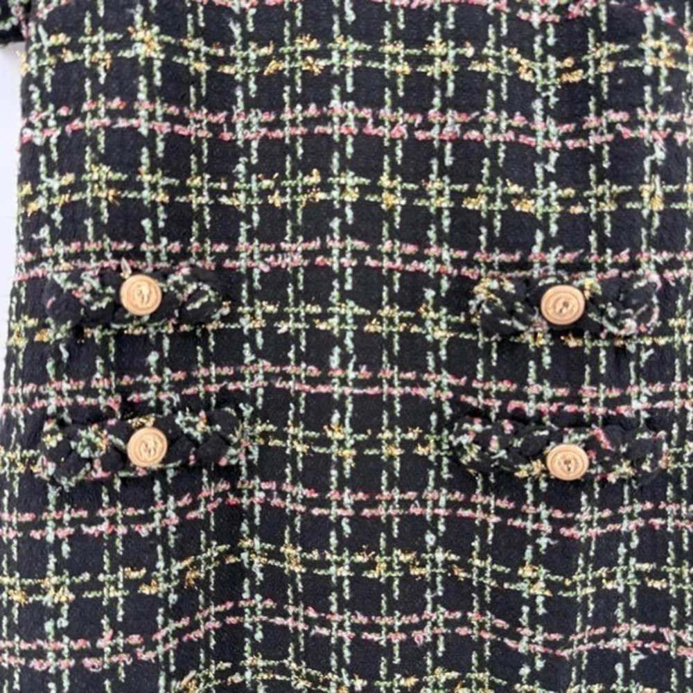 Tuckernuck Jackie Holly Tinsel Tweed Short Sleeve Dress Black Size Large Festive - Picture 6 of 9
